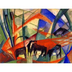 Landscape with Black Horses Painting Reproduction