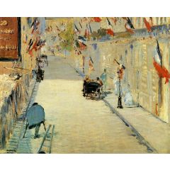 Rue Mosnier Decorated with Flags, with a Man on Crutches Painting Reproduction
