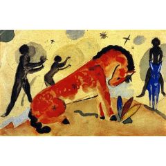 Red Horse with Black Figures Painting Reproduction