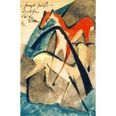 Red and Yellow Deer Painting Reproduction