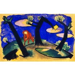 Landscape with Red Animal Painting Reproduction