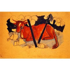 Lying Red Cow Painting Reproduction