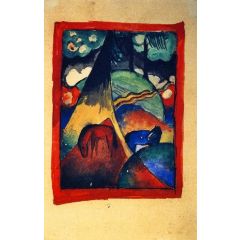 Red and Blue Horse in a Landscape Painting Reproduction