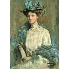 Portrait of a Lady in Blue Painting Reproduction