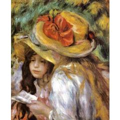 Two Young Girls Reading Painting Reproduction