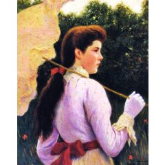 Girl with Umbrella Painting Reproduction