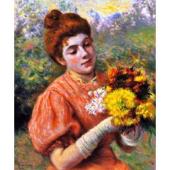 Woman with a Bouquet Painting Reproduction