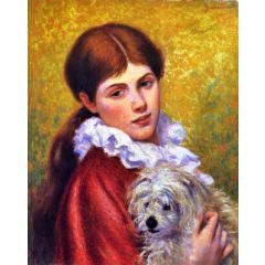 Woman with Dog Painting Reproduction