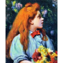 Girl with Flowers Painting Reproduction