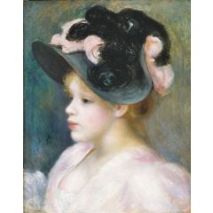 Young Girl in a Pink-and-Black Hat Painting Reproduction