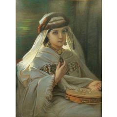 Jeune marocaine au tambourin, Young Moroccan with tambourine Painting Reproduction