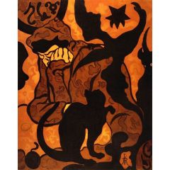 Witch and Cat, also known as Crows Painting Reproduction