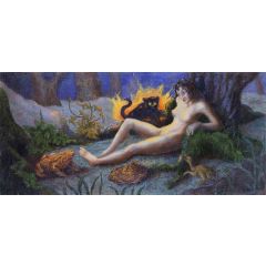 Witch with Cat Painting Reproduction