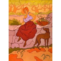 Woman with a Dog Wearing a Collar Painting Reproduction