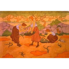 Three Women Harvesting Painting Reproduction