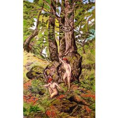 Two Women Surprised by a Faun Painting Reproduction