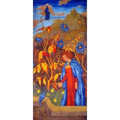 Woman and Blue Bird Painting Reproduction