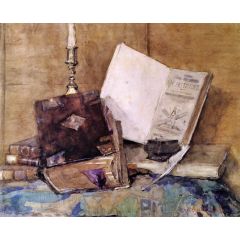 Books and Candle Painting Reproduction