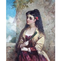 A Spanish Lady, Wearing a Black Lace Veil Painting Reproduction