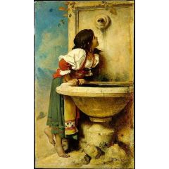 Roman Girl at a Fountain Painting Reproduction