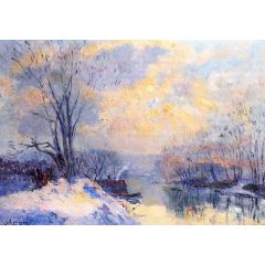 The Small Branch of the Seine at Bas Meudon, Snow and Sunlight Painting Reproduction
