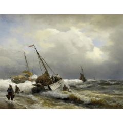 Inshore Fishermen in Rough Sea, also known as Küstenfischer bei stürmischer See Painting Reproduction