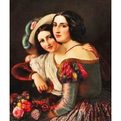 Two Young Italian Women Dressed for the Carnival Painting Reproduction