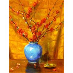 Blue Vase and Blossoms Painting Reproduction