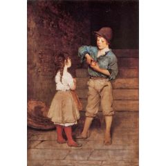 Two Children Painting Reproduction