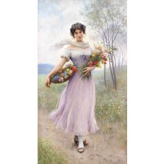 Girl in a Lilac-Coloured Dress with Bouquet of Flowers Painting Reproduction