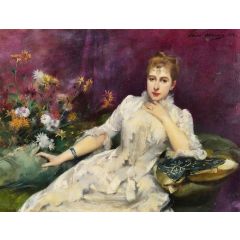 The Lady with the Flowers, La dame avec les fleurs Painting Reproduction