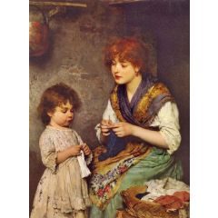 The Knitting Lesson Painting Reproduction