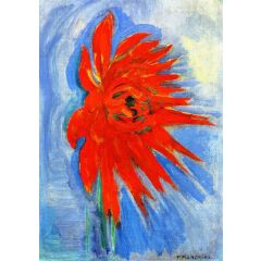 Red Chrysanthemum on Blue Background Painting Reproduction