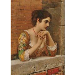Venetian Beauty on Balcony Painting Reproduction