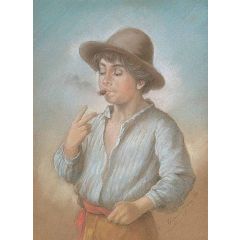 Young Boy with a Cigar Painting Reproduction