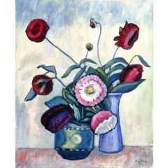 Red Dahlias Painting Reproduction