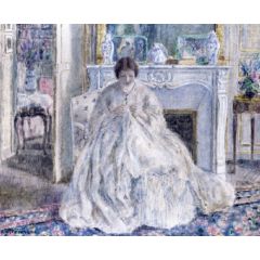 Woman Seated by a Fireplace Painting Reproduction