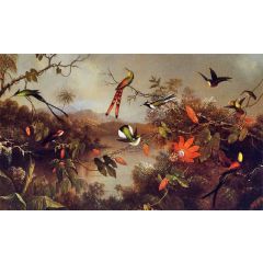 Tropical Landscape with Ten Hummingbirds Painting Reproduction