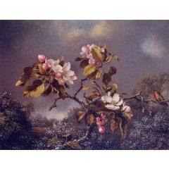 Apple Blossoms and Hummingbird Painting Reproduction