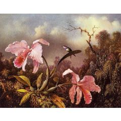 Orchids and Hummingbird Painting Reproduction