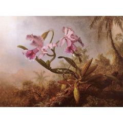Orchids and Hummingbird Painting Reproduction
