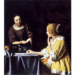 Lady with Her Maidservant Holding a Letter Painting Reproduction