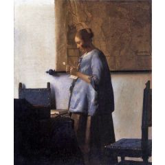 Woman in Blue Reading a Letter Painting Reproduction