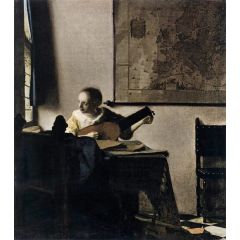 Woman with a Lute near a Window Painting Reproduction