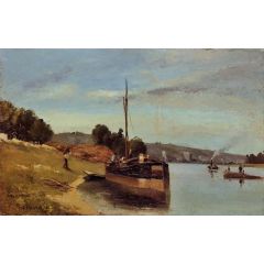 Barges at la Roche Guyon Painting Reproduction