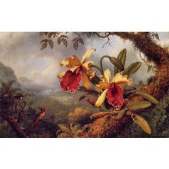 Orchids and Hummingbird Painting Reproduction