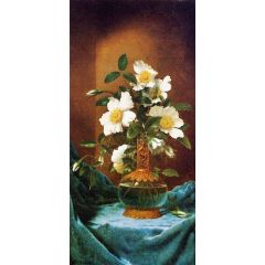 White Cherokee Roses in a Salamander Vase Painting Reproduction
