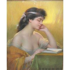 Portrait of an Elegant Lady Reading Painting Reproduction
