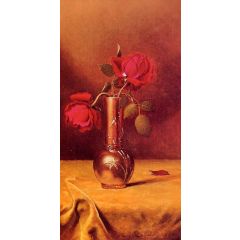Two Red Roses in a Bronze Vase Painting Reproduction