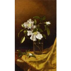 Cherokee Roses in a Glass on Gold Velvet Plush Painting Reproduction